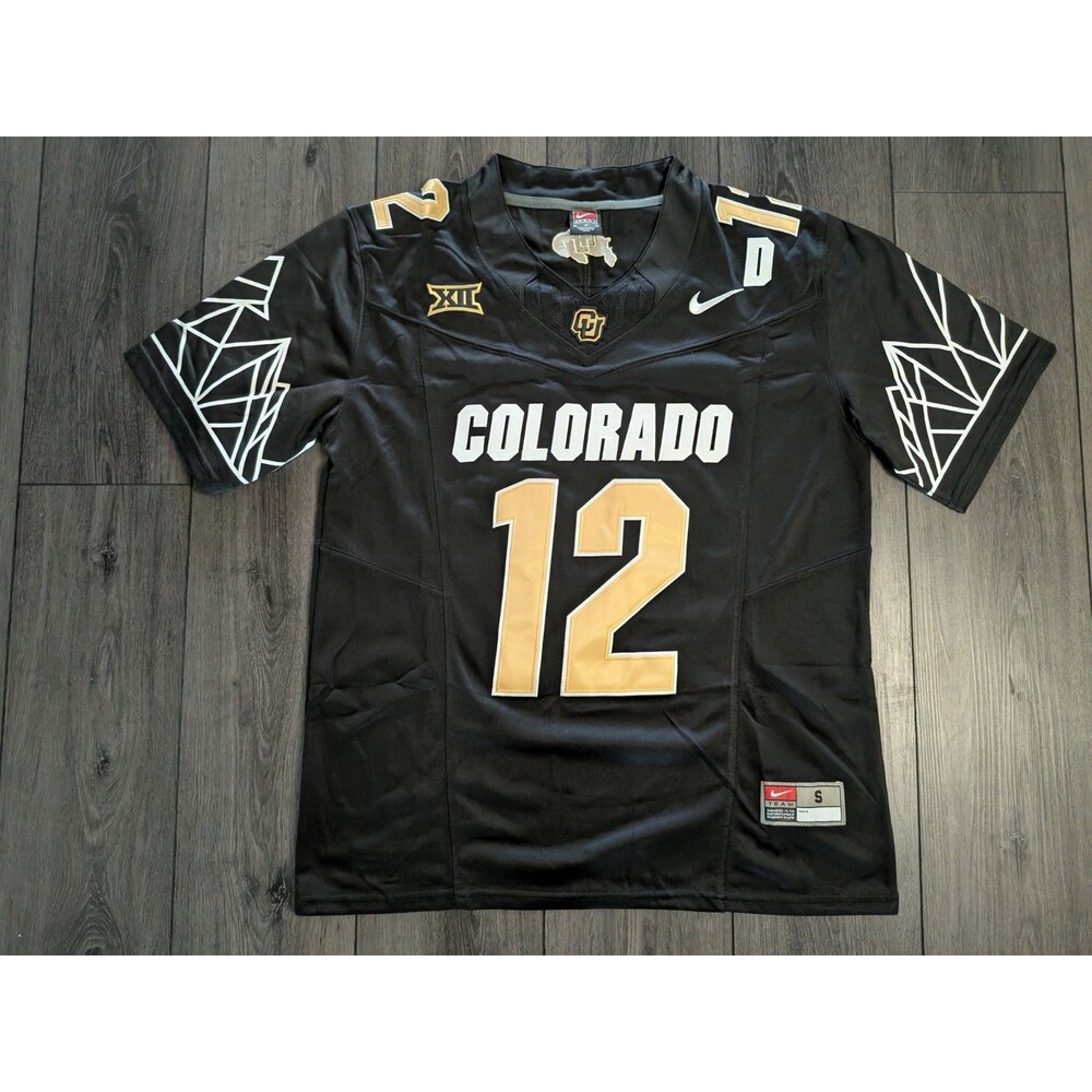 Travis Hunter #12 2024 Colorado Buffaloes Big 12 Black Game Jersey Small